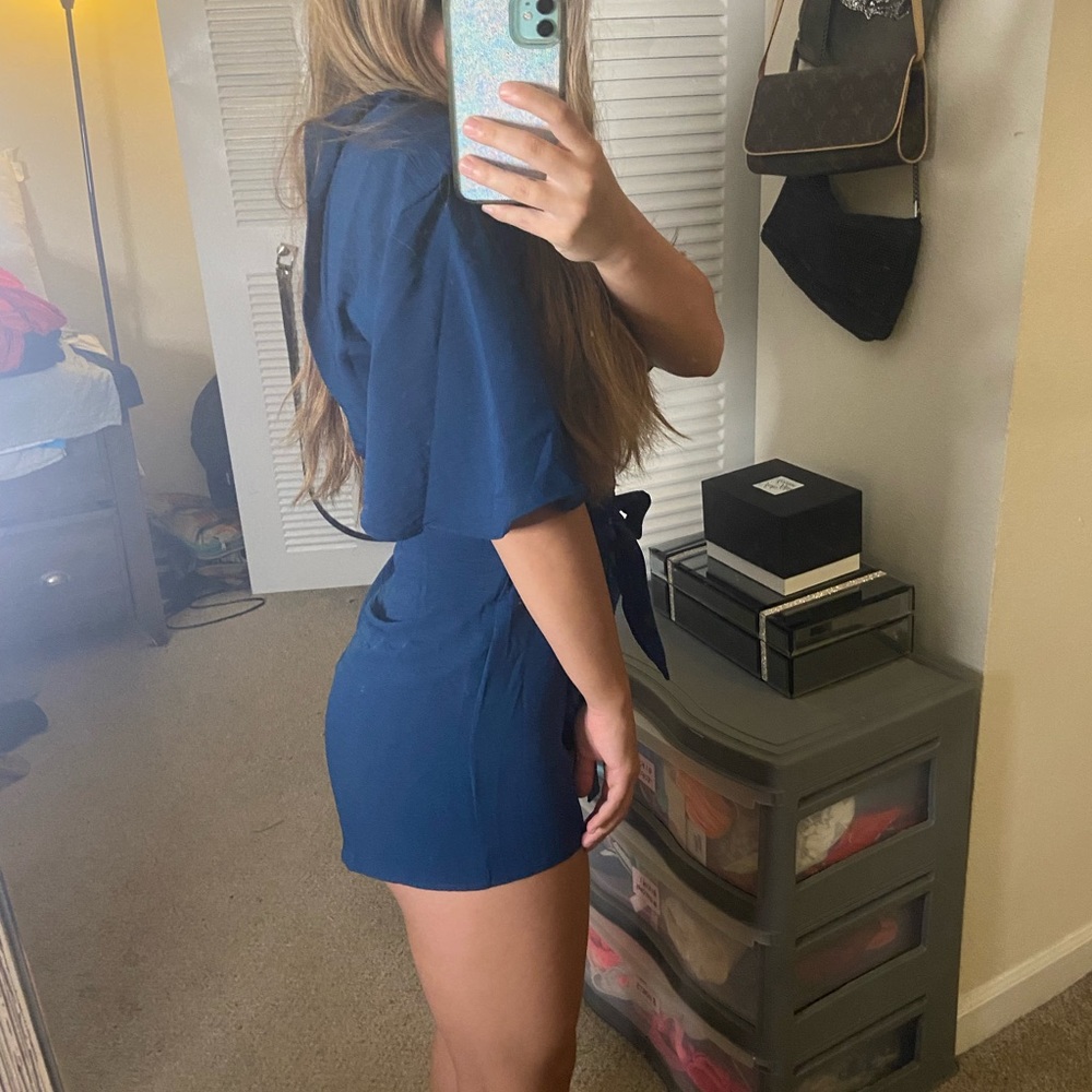 Dark blue navy wrap romper - Picture 7 of 8